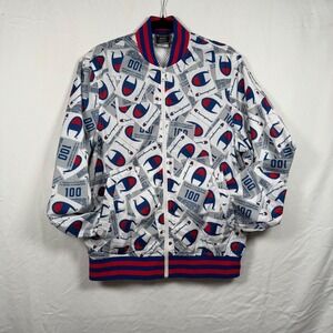 Champion Life 100th Anniversary All Over Print Windbreaker Jacket Mens Med White